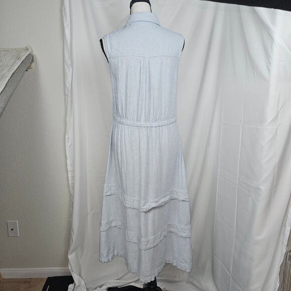 Calvin Klein Striped Linen Blend Sleeveless Tiered Maxi Dress Summer Ready Sz 4 - Picture 4 of 11